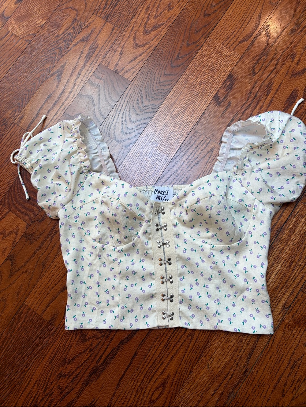 Princess Polly Cream Floral Hook-Front Corset Crop Top
